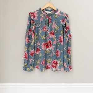 Loft medium floral blue pink blouse